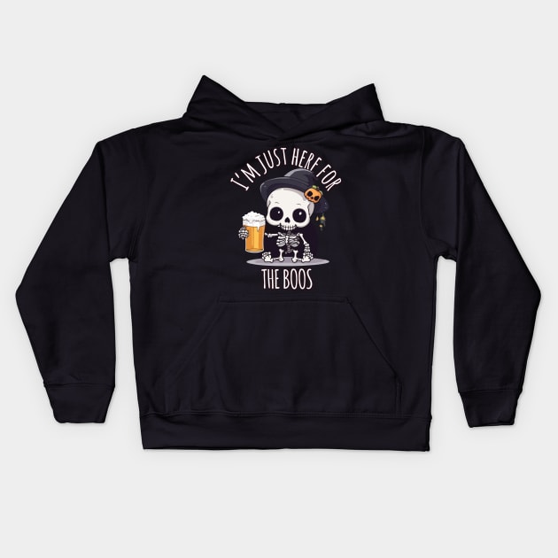 Kawaii Skeleton Halloween & Oktoberfest - I'm Just Here for the Boos Kids Hoodie by Rishirt